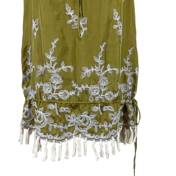 David Meister Chartreuse Embroidered Tunic Top Silk Shift Mini Dress - Picture 3 of 12